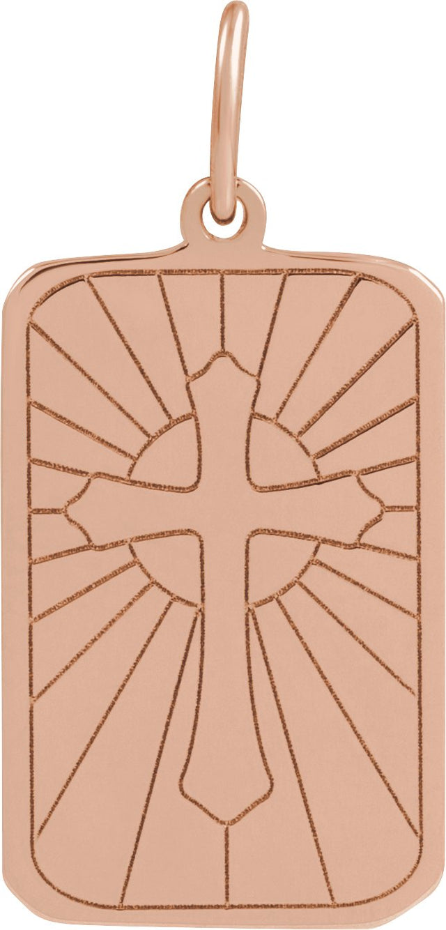 14K Gold Cross Dog Tag Pendant - Rose Gold
