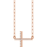 14K Gold Round Natural Diamond Accented Sideways Cross Necklace – 19.3x10.8mm - Rose Gold - view 5