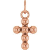 14K Gold Beaded Cross Necklace or Pendant – 12.3x6mm - Rose Gold