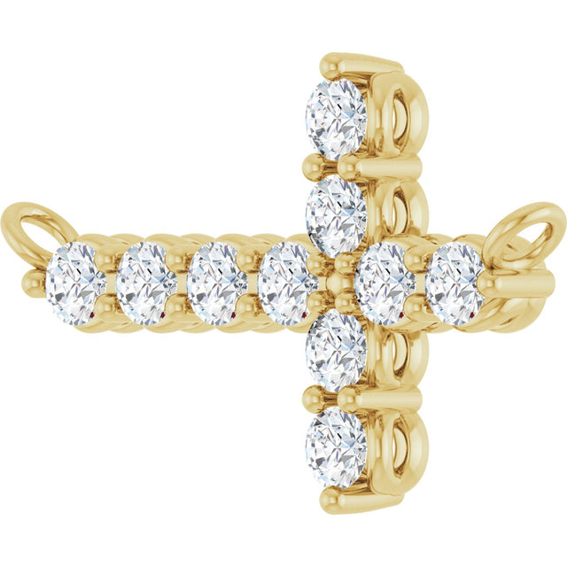 14K Gold Round Lab-Grown Diamond Accented Sideways Cross Necklace - Yellow Gold - view 8