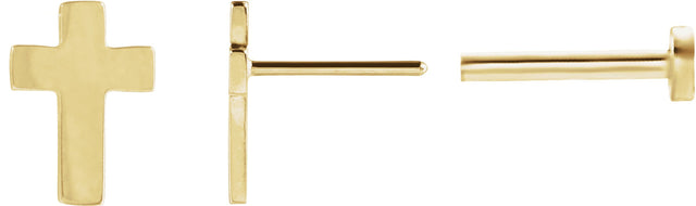 14K Gold Cross Earrings - Yellow Gold - view 2