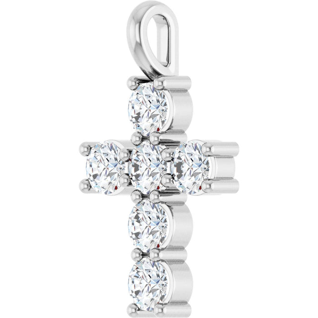 10K Gold Round Lab-Grown Diamond Accented Cross Pendant - White Gold - view 8