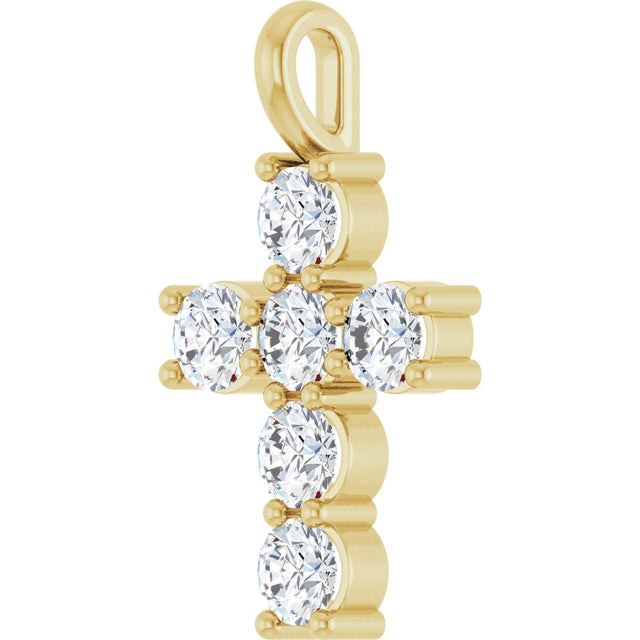 10K Gold Round Lab-Grown Diamond Accented Cross Pendant - Yellow Gold - view 8