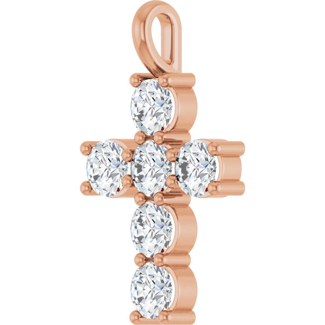 10K Gold Round Lab-Grown Diamond Accented Cross Pendant - Rose Gold - view 8