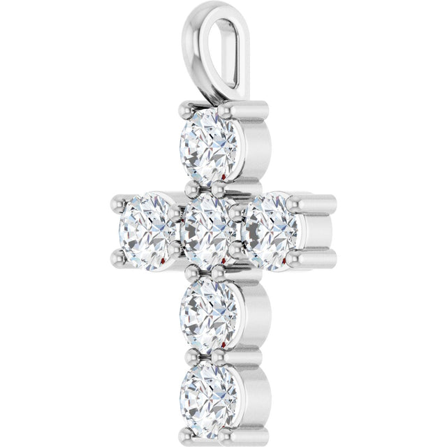 10K Gold Round Lab-Grown Diamond Accented Cross Pendant - White Gold - view 8