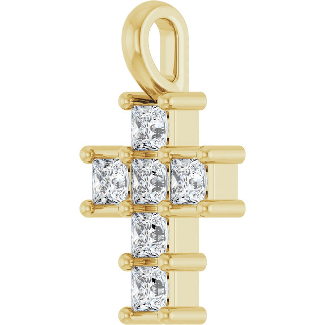 10K Gold Square Lab-Grown Diamond Accented Cross Pendant - Yellow Gold - view 8