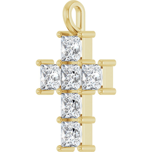 10K Gold Square Lab-Grown Diamond Accented Cross Pendant - Yellow Gold - view 8