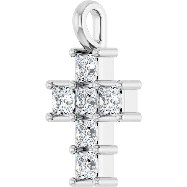 10K Gold Round Lab-Grown Diamond Accented Cross Pendant - White Gold - view 8