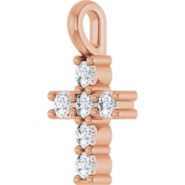 10K Gold Round Natural Diamond Accented Cross Pendant - Rose Gold - view 8