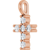 10K Gold Round Lab-Grown Diamond Accented Cross Pendant - Rose Gold - view 8