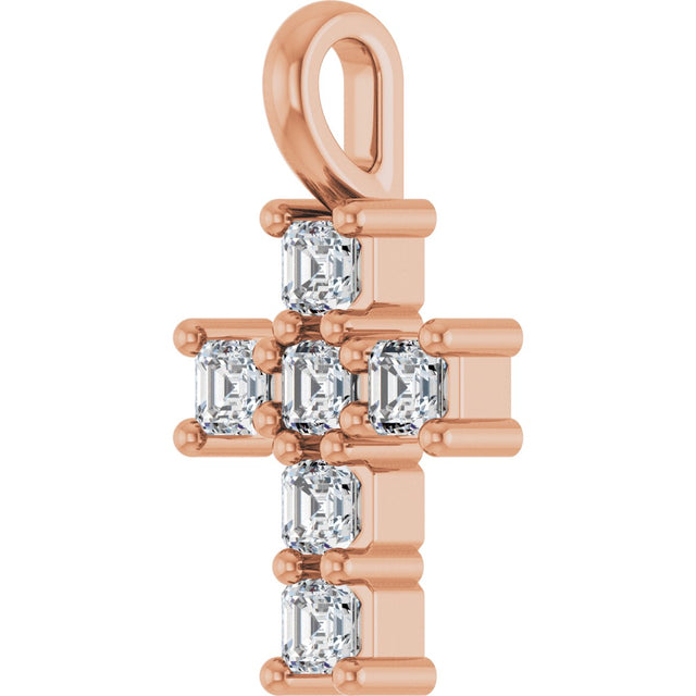10K Gold Round Lab-Grown Diamond Accented Cross Pendant - Rose Gold - view 8