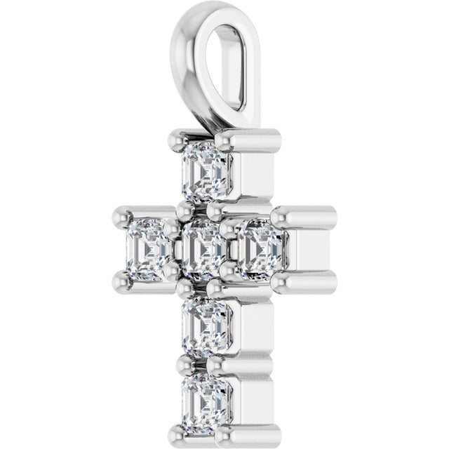 Platinum Asscher Natural Diamond Accented Cross Pendant - view 8