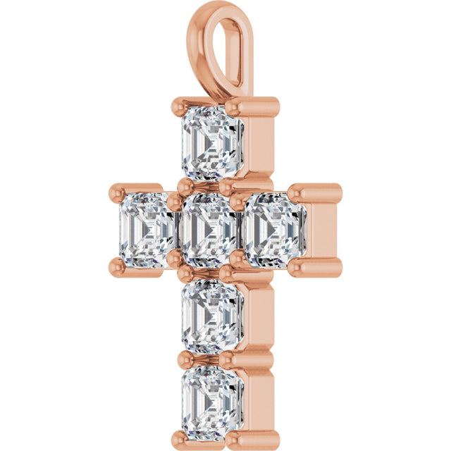 14K Gold Asscher Natural Diamond Accented Cross Pendant - Rose Gold - view 8