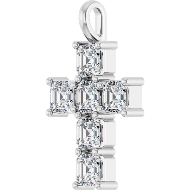10K Gold Round Lab-Grown Diamond Accented Cross Pendant - White Gold - view 8