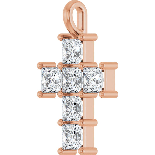 10K Gold Round Lab-Grown Diamond Accented Cross Pendant - Rose Gold - view 8