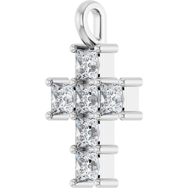 10K Gold Square Lab-Grown Diamond Accented Cross Pendant - White Gold - view 8