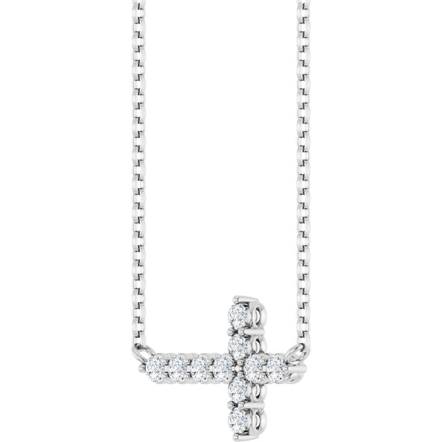 14K Gold Round Lab-Grown Diamond Accented Sideways Cross Necklace – 1/3 CTW - White Gold - view 8
