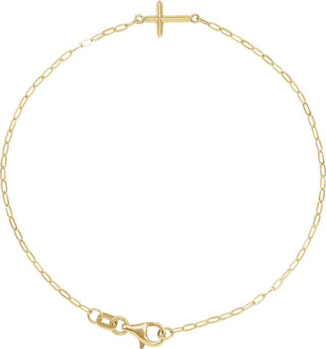 14K Gold Sideways Cross Bracelet – 12.4x7mm - Yellow Gold