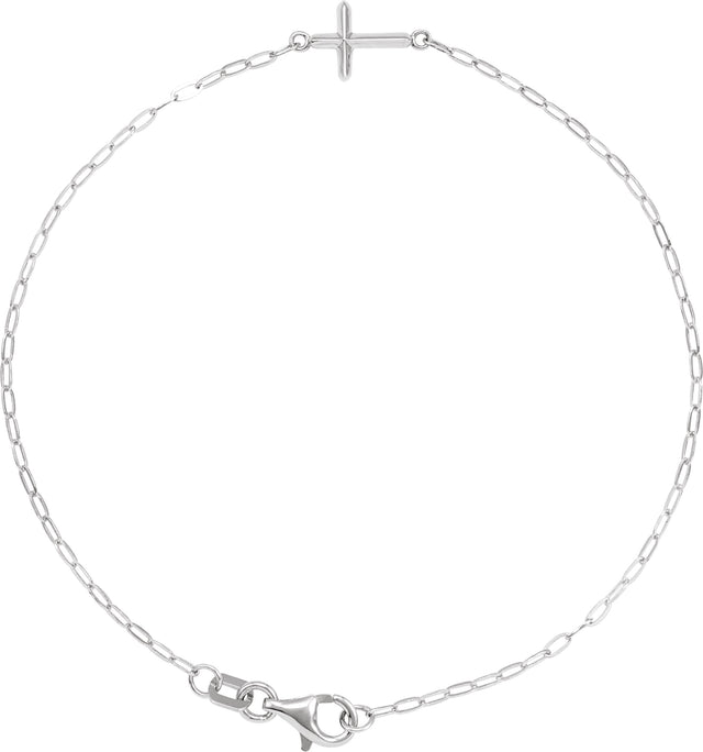 14K Gold Sideways Cross Bracelet – 12.4x7mm - White Gold
