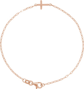 14K Gold Sideways Cross Bracelet – 12.4x7mm - Rose Gold
