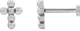 14K Gold Beaded Cross Stud Earring - White Gold