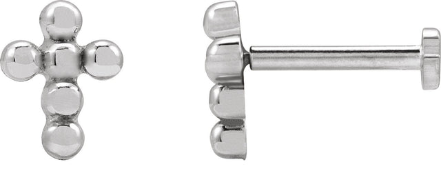 14K Gold Beaded Cross Stud Earring - White Gold