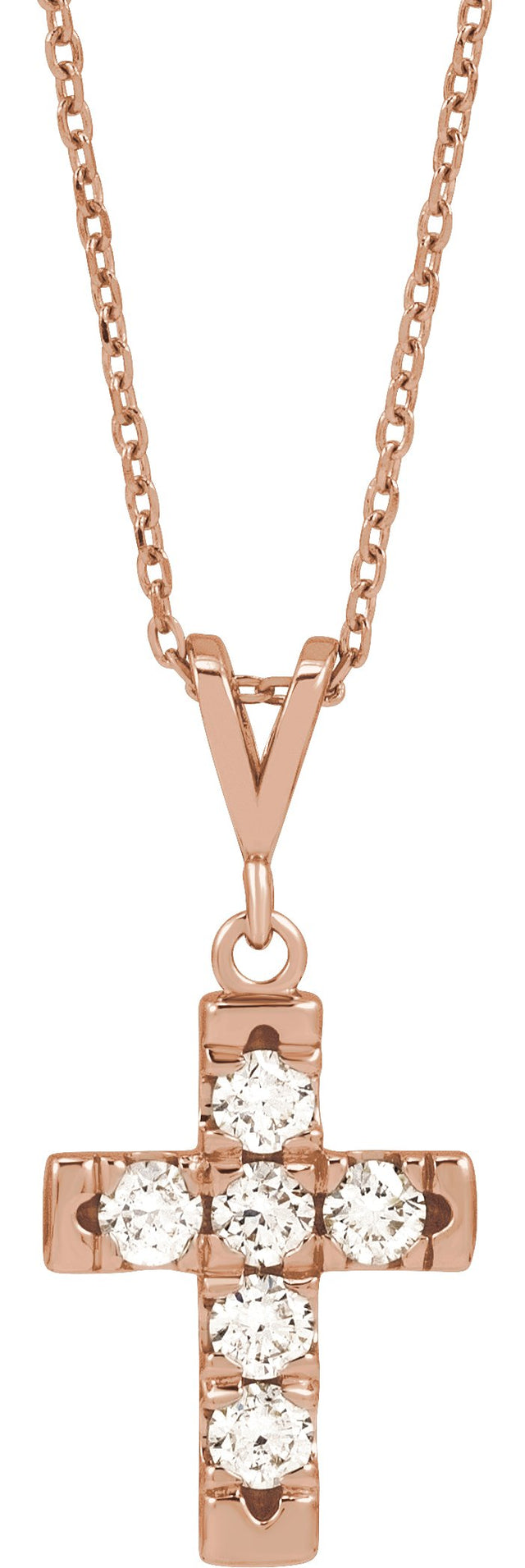 14K Gold Round Natural Diamond French-Set Cross Necklace or Pendant – up to 1/2 CTW - Rose Gold - view 3