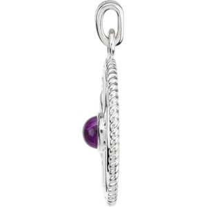 14K Gold Round Natural Amethyst Rope Maltese Cross Pendant - White Gold - view 4