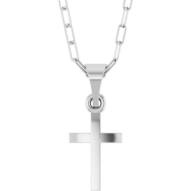14K Gold Cross Necklace – 15.2x7.4mm - White Gold