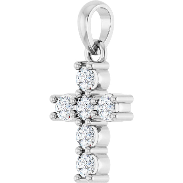 14K Gold Round Natural Diamond Accented Cross Necklace or Pendant – up to 1 1/2 CTW - White Gold - view 8