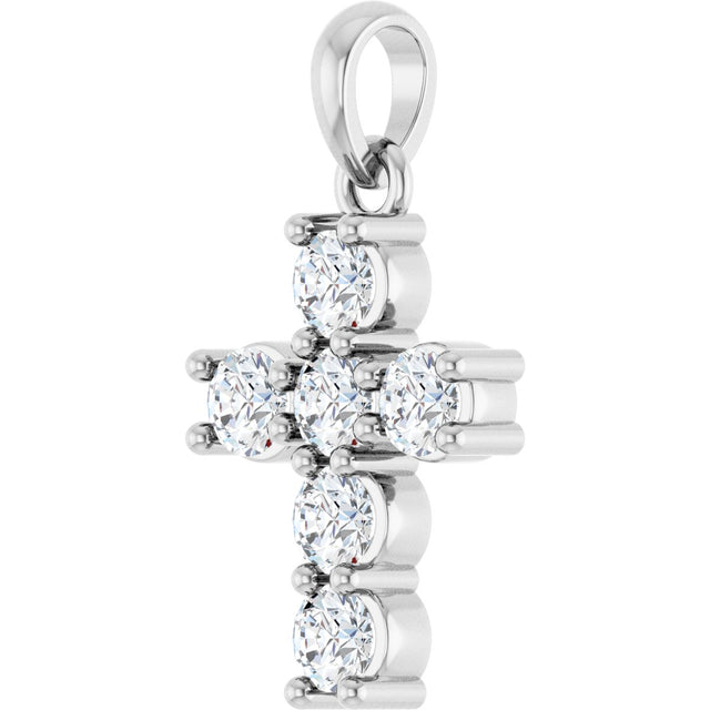 Platinum Round Natural Diamond Accented Cross Necklace or Pendant – up to 1 3/8 CTW - view 14