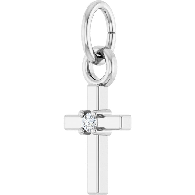 14K Gold Round Natural Diamond Accented Cross Necklace or Pendant – 005 CTW - White Gold - view 5