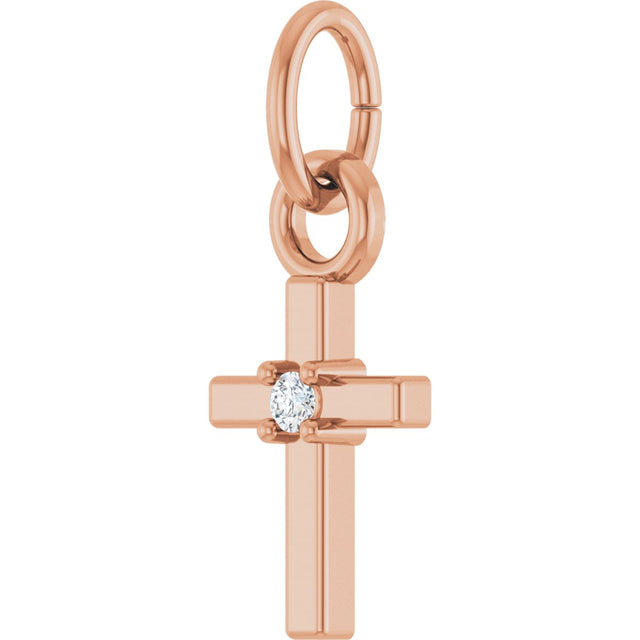 14K Gold Round Natural Diamond Accented Cross Necklace or Pendant – 005 CTW - Rose Gold - view 5