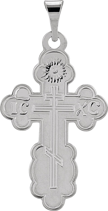 14K Gold Orthodox Cross Pendant – 12x8mm - White Gold