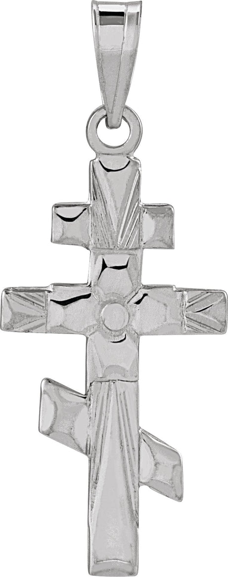 14K Gold Orthodox Cross Pendant – 20x10mm - White Gold