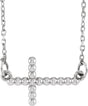 14K Gold Beaded Sideways Cross Necklace - White Gold