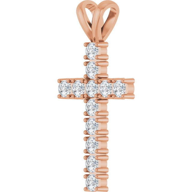 14K Gold Round Natural Diamond Accented Cross Pendant – up to 3/4 CTW - Rose Gold - view 11