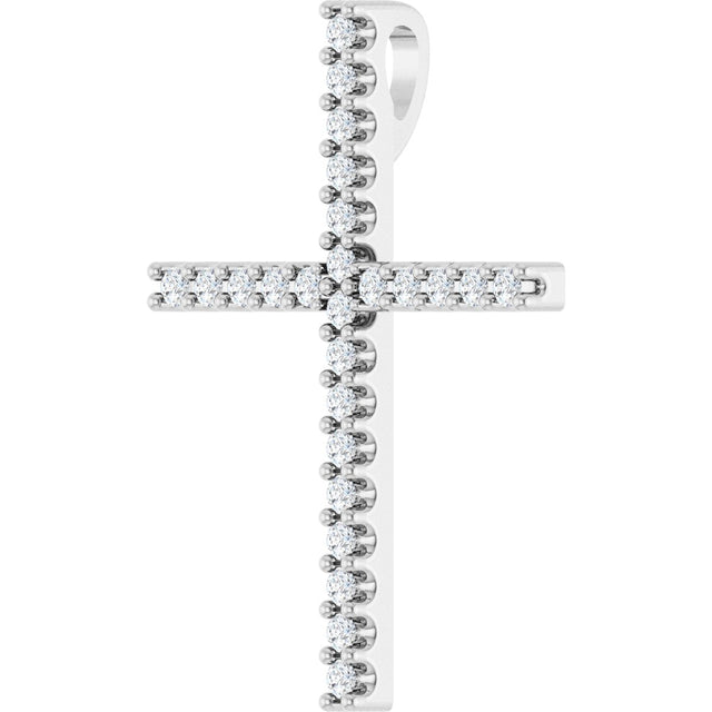 14K Gold Round Natural Diamond Petite Cross Necklace or Pendant - White Gold - view 9