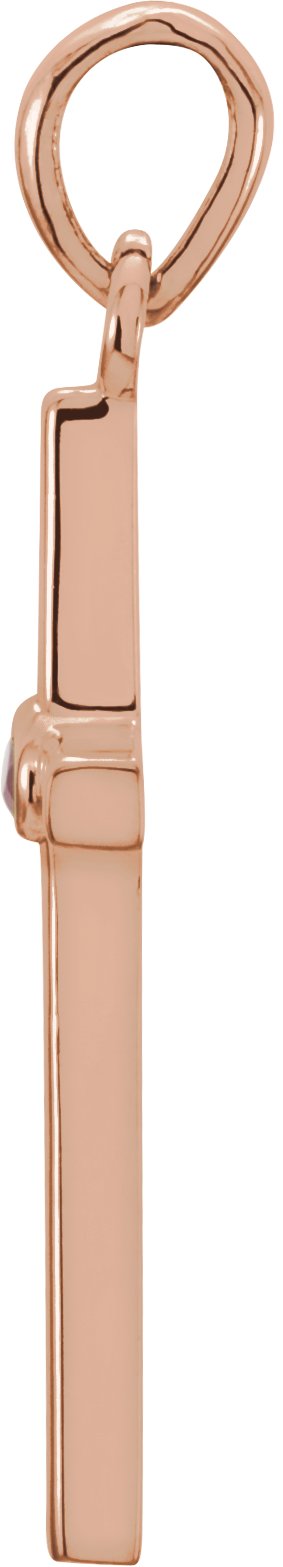 14K Gold Round Natural Ruby Cross Pendant - Rose Gold - view 6