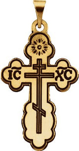 14K Gold Orthodox Cross Pendant with Black Inlay - Yellow Gold