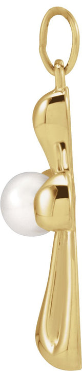 14K Gold Cultured White Freshwater Pearl Pearl Cross Necklace or Pendant II - Yellow Gold - view 2