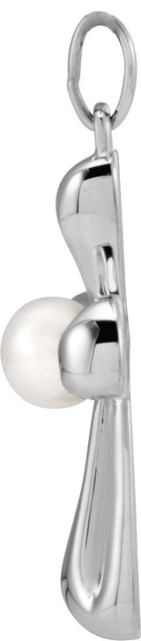 14K Gold Cultured White Freshwater Pearl Pearl Cross Necklace or Pendant II - White Gold - view 2