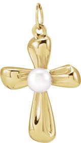 14K Gold Cultured White Freshwater Pearl Pearl Cross Necklace or Pendant II - Yellow Gold