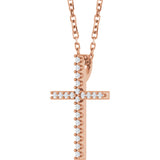 14K Gold Round Natural Diamond Petite Cross Necklace or Pendant – 1mm Stones - Rose Gold - view 8