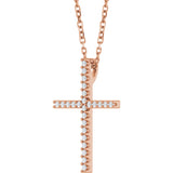 14K Gold Round Natural Diamond Petite Cross Necklace or Pendant – 1mm Stones - Rose Gold - view 8