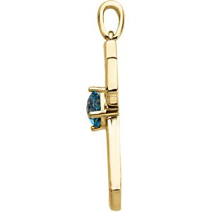 14K Gold Cushion Natural Swiss Blue Topaz Cross Pendant - Yellow Gold - view 4