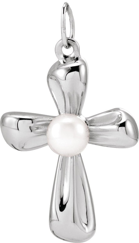 Platinum Cultured White Freshwater Pearl Pearl Cross Necklace or Pendant II