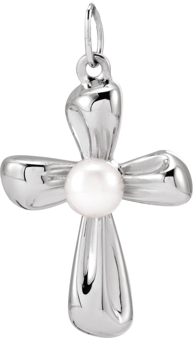 Platinum Cultured White Freshwater Pearl Pearl Cross Necklace or Pendant II