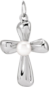 14K Gold Cultured White Freshwater Pearl Pearl Cross Necklace or Pendant II - White Gold