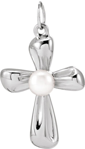 14K Gold Cultured White Freshwater Pearl Pearl Cross Necklace or Pendant II - White Gold